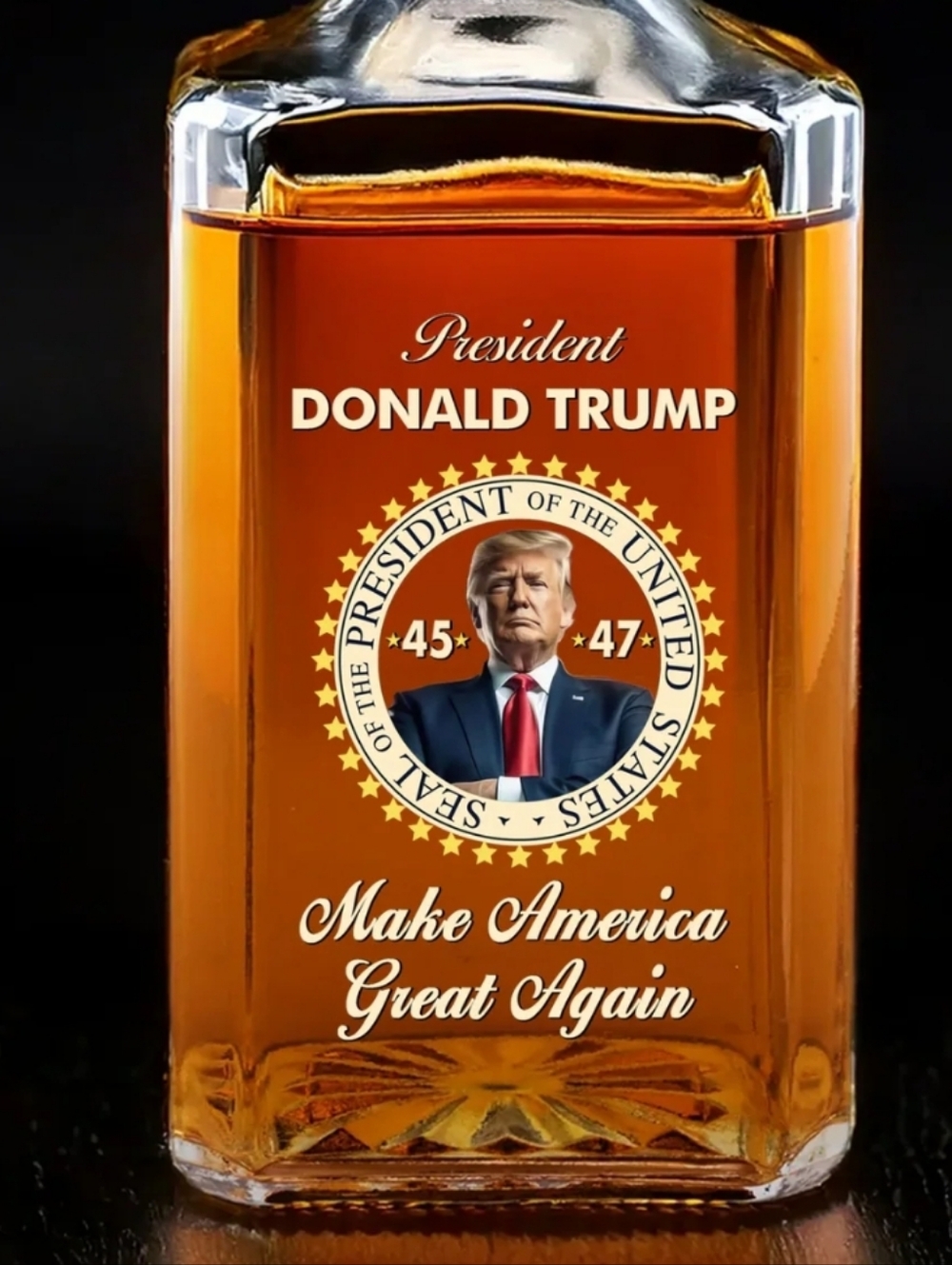 DJT President 45/47 Clear Glass Whiskey Decanter - 26oz Clear Crystal Bottle - Picture 4 of 4